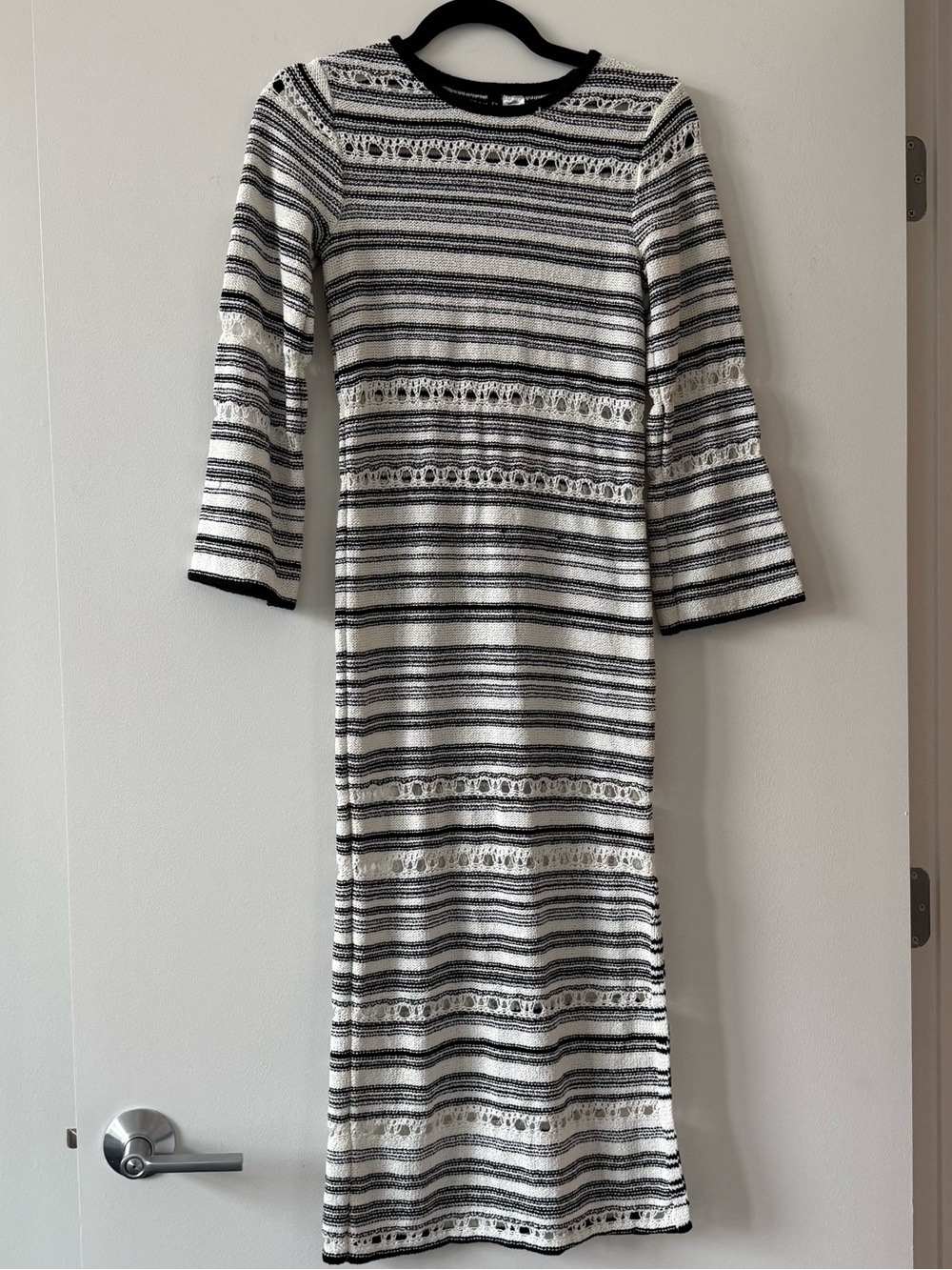 H&M Black and White Striped Knit Eyelet Dress